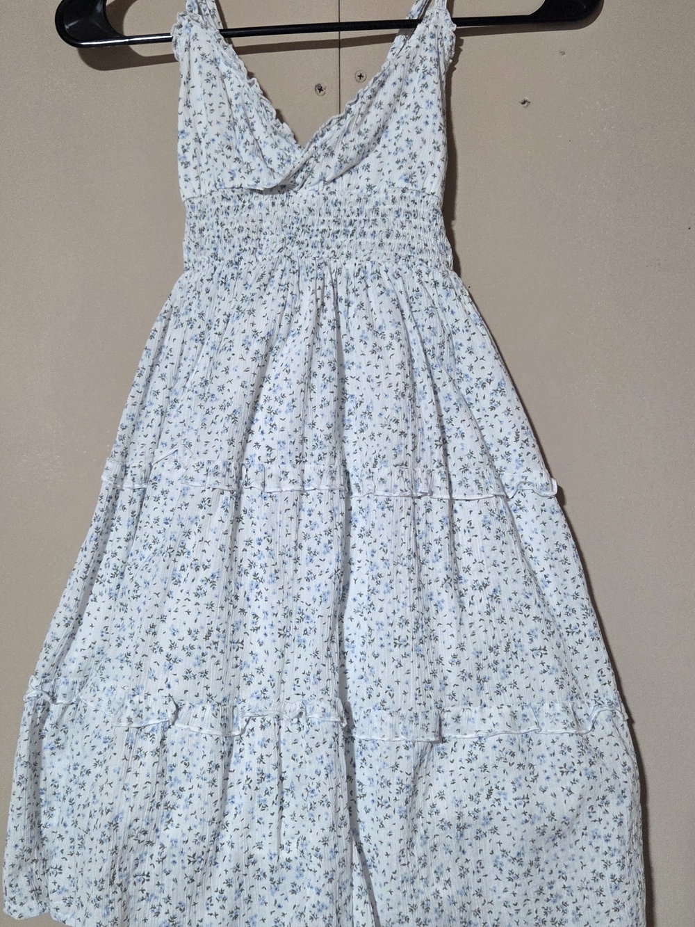 H&M White and Blue Floral Smocked Sundress